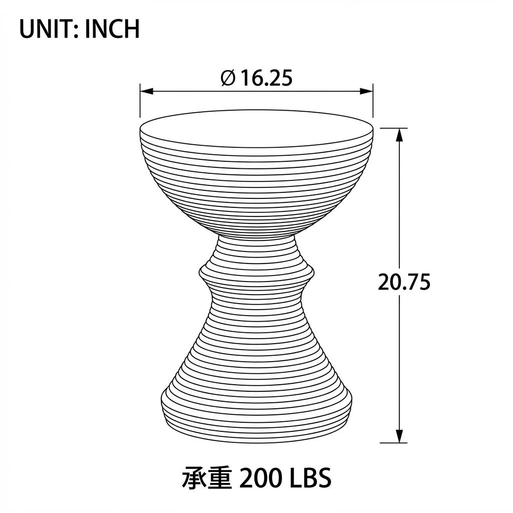16 Ribbed Natural Concrete Outdoor Side Table With Hourglass Design