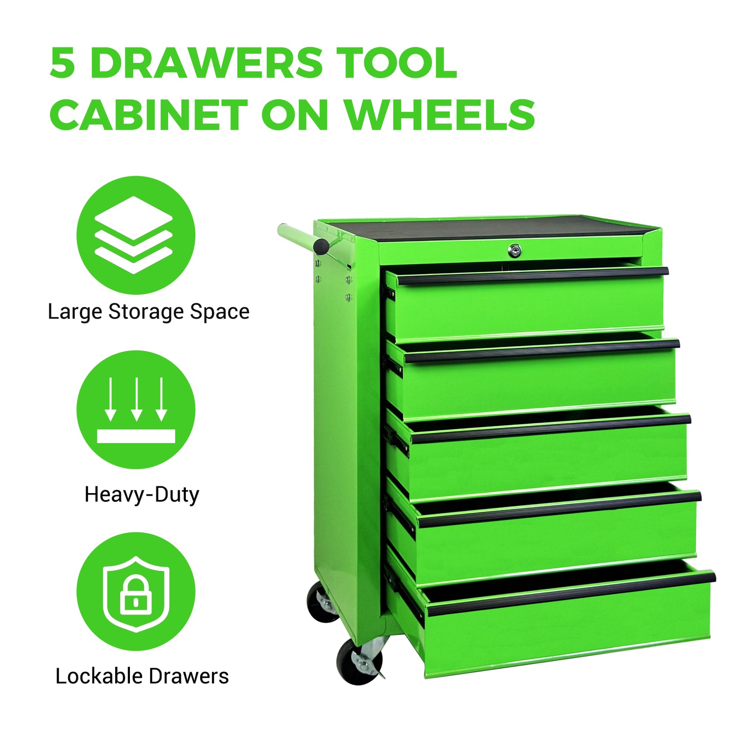 20-Inch Steel Rolling Tool Chest with 5 Drawers - Green