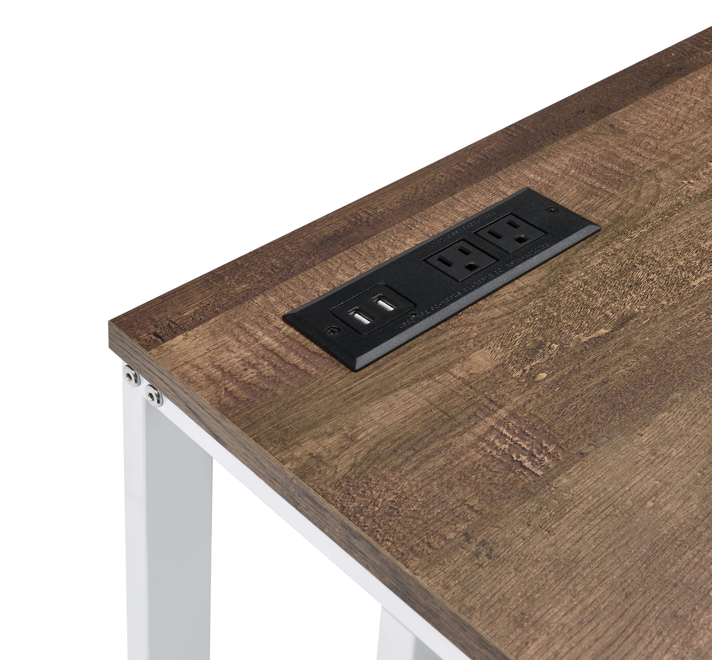 Walnut & White Writing Desk with USB Port - 47" Rectangular