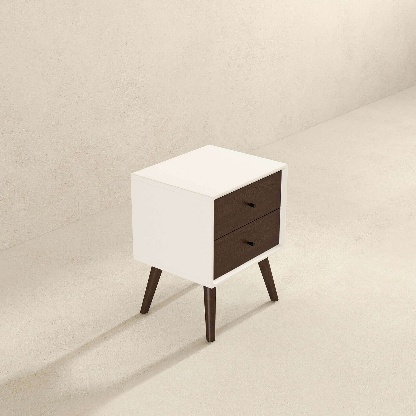 Caroline Mid Century Modern Style 2-Drawer White Night Stand Solid