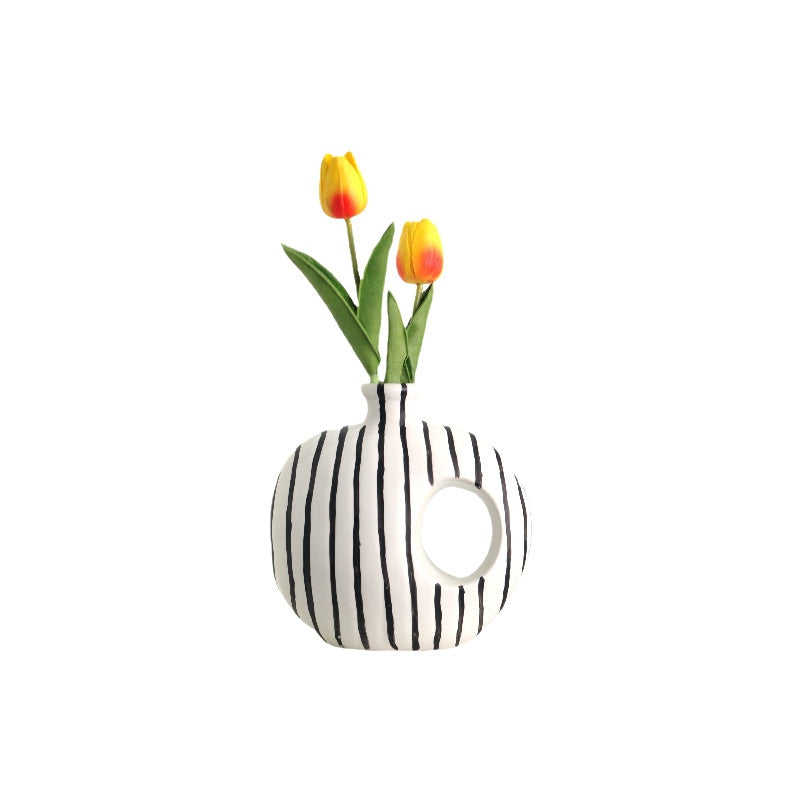 Minimalist Black-and-White Ceramic Vase - Modern Art Home Decor Set