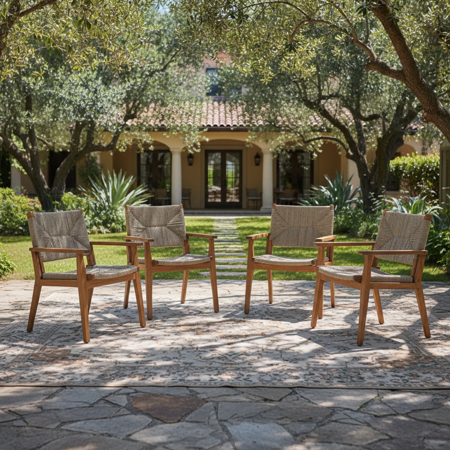 Durable Outdoor Dining Chair With Acacia Wood Frame, Handwoven Wicker