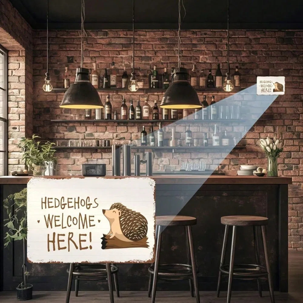 Hedgehog Welcome Sign - Weather Resistant Metal Yard Decor