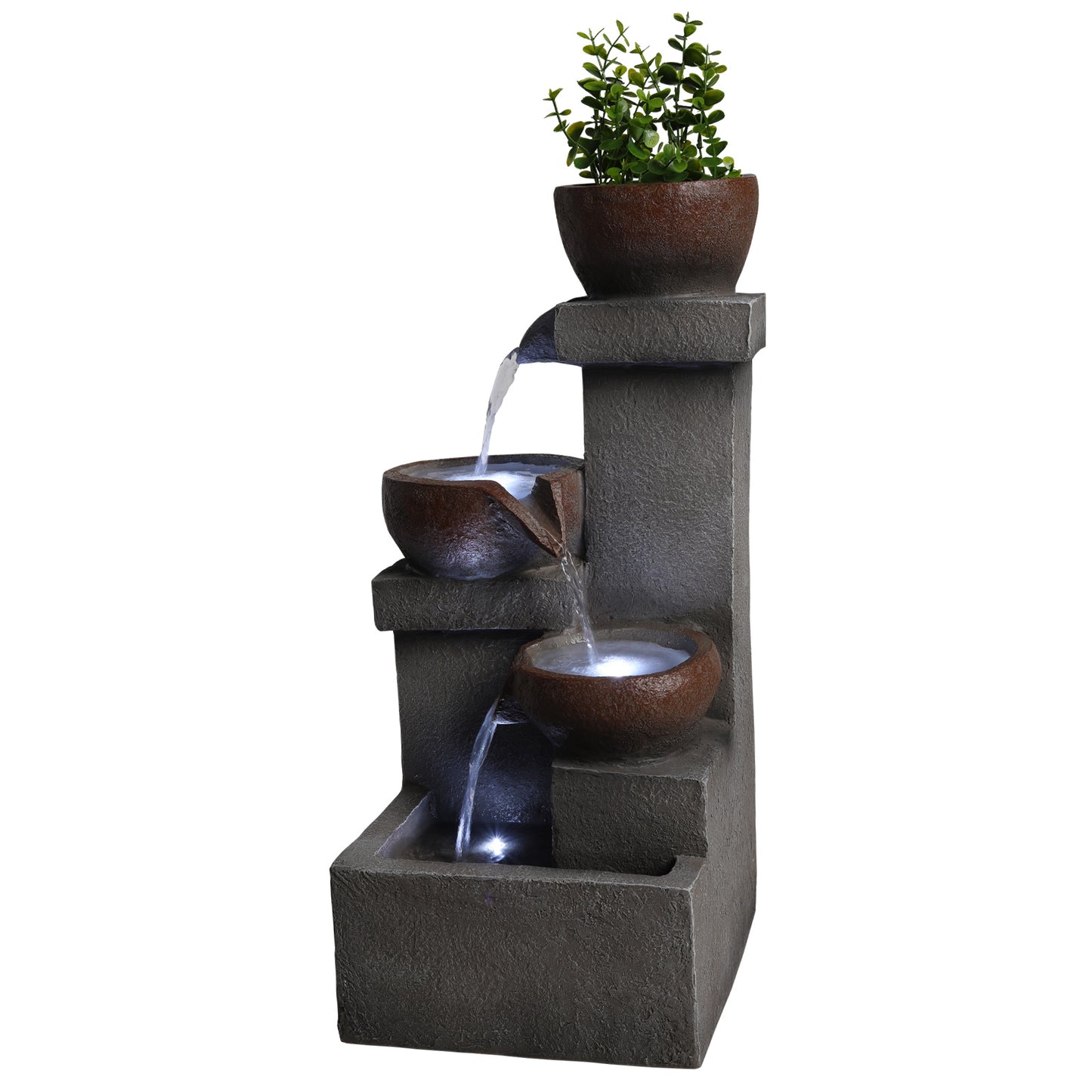 Outdoor Tiered Water Fountain with LED Lights Resin Garden Decor 23in