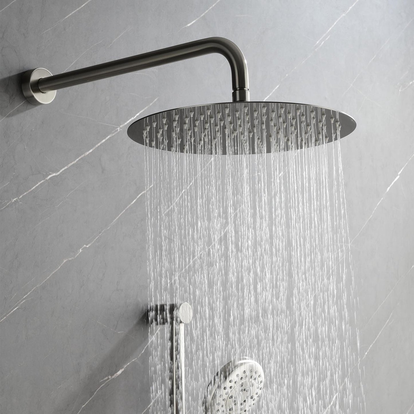 Wall-Mounted Shower System with Rain Shower Head - Brushed Nickel