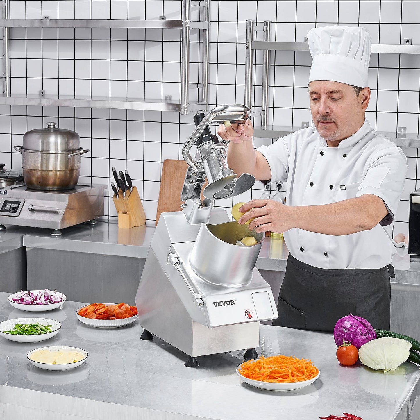 Food Processor Vegetable Chopper with 6 Blades - Stainless Steel Kitchen Appliance