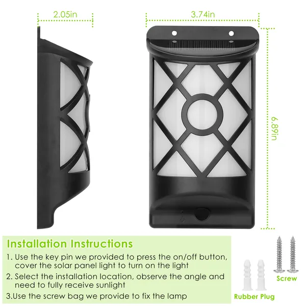 Outdoor Solar Flame Lights with 96 LEDs Waterproof Wall Mount Garden Decor