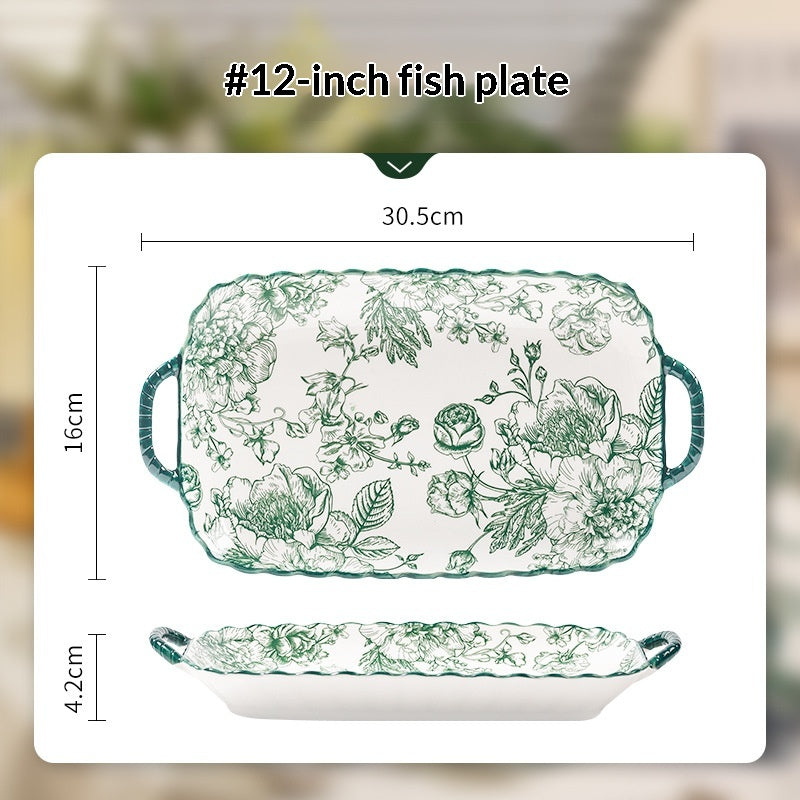 European-Style Porcelain Dinnerware Set with Rice Bowls & Plates - Rose Manor