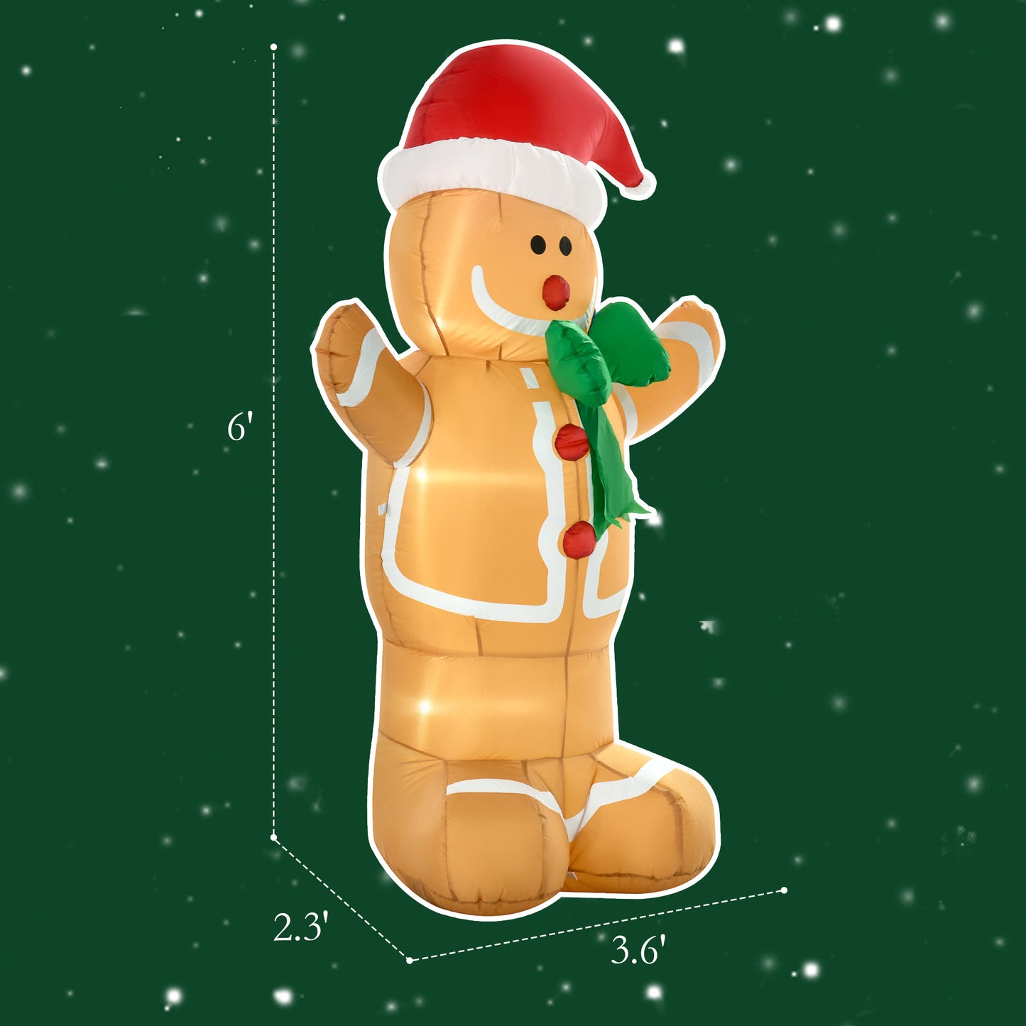 6ft Inflatable Gingerbread Man - Outdoor Christmas Decoration with LED Lights