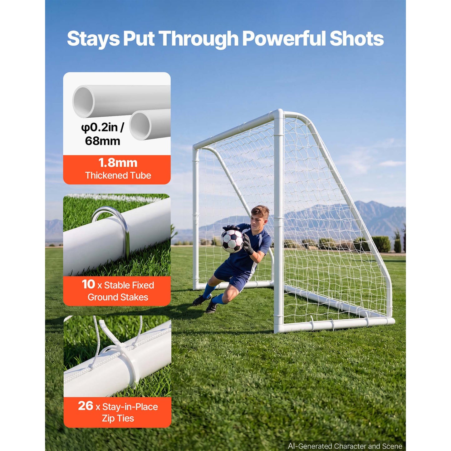 10x6.5 FT PVC Soccer Goal with PE Net, Portable Weatherproof Backyard Training Set