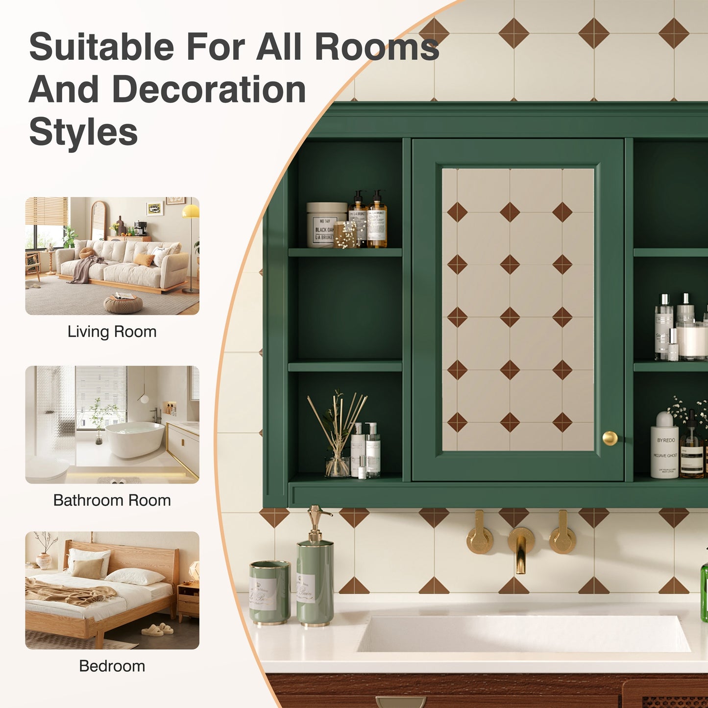 35'' x 28'' Wall Mounted Bathroom Storage Cabinet with Mirror - Green
