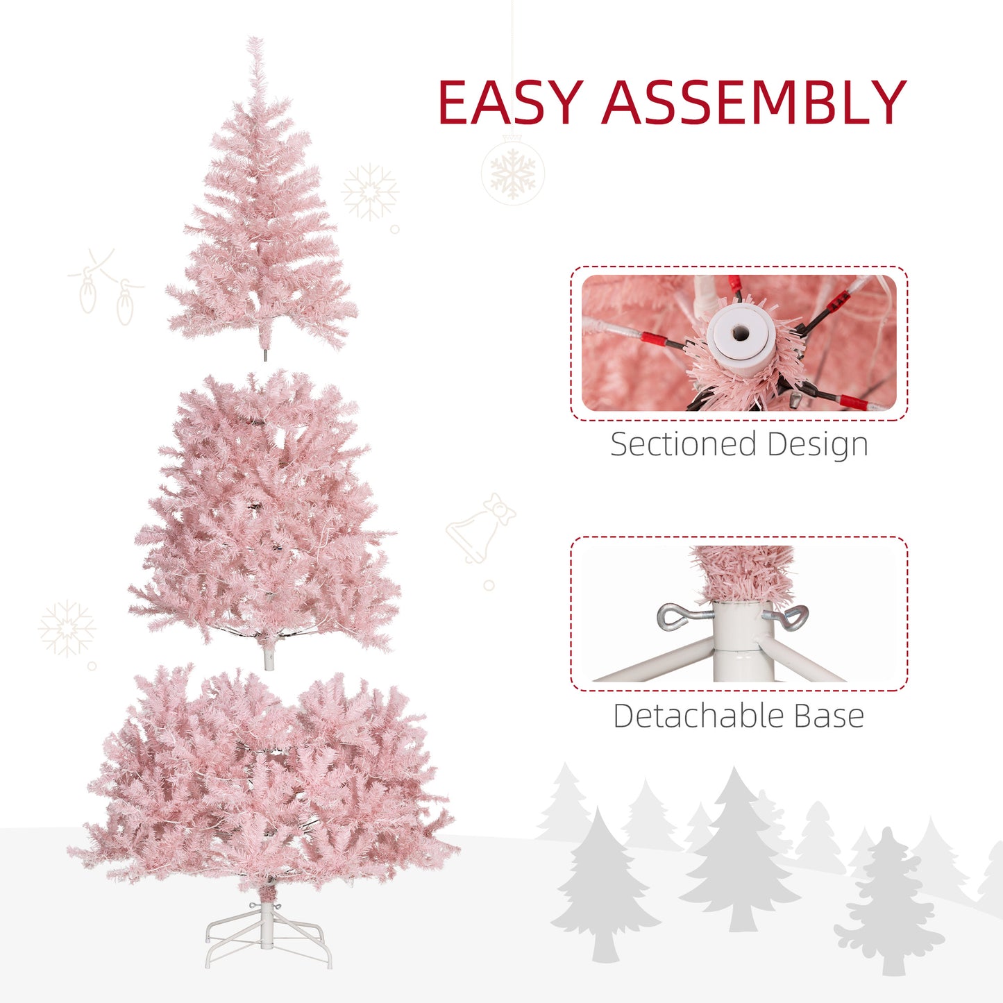 7.5' Prelit Pink Christmas Tree with 500 LED Lights & 1346 Tips