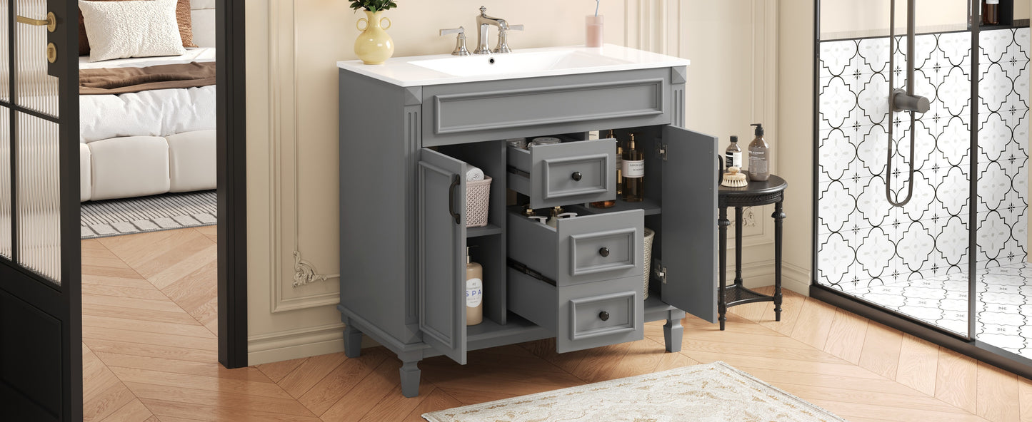 36-Inch Modern Bathroom Vanity with Top Sink - Grey