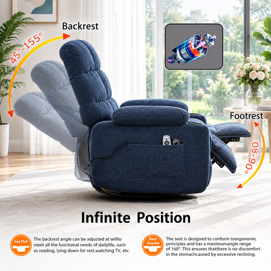 Power Lift Recliner Chair with Heat, Massage & Cup Holders - Blue