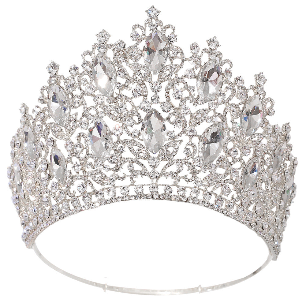 Elegant Bridal Crown Headpiece with Diamond-Accented Alloy Design - Multiple Colors
