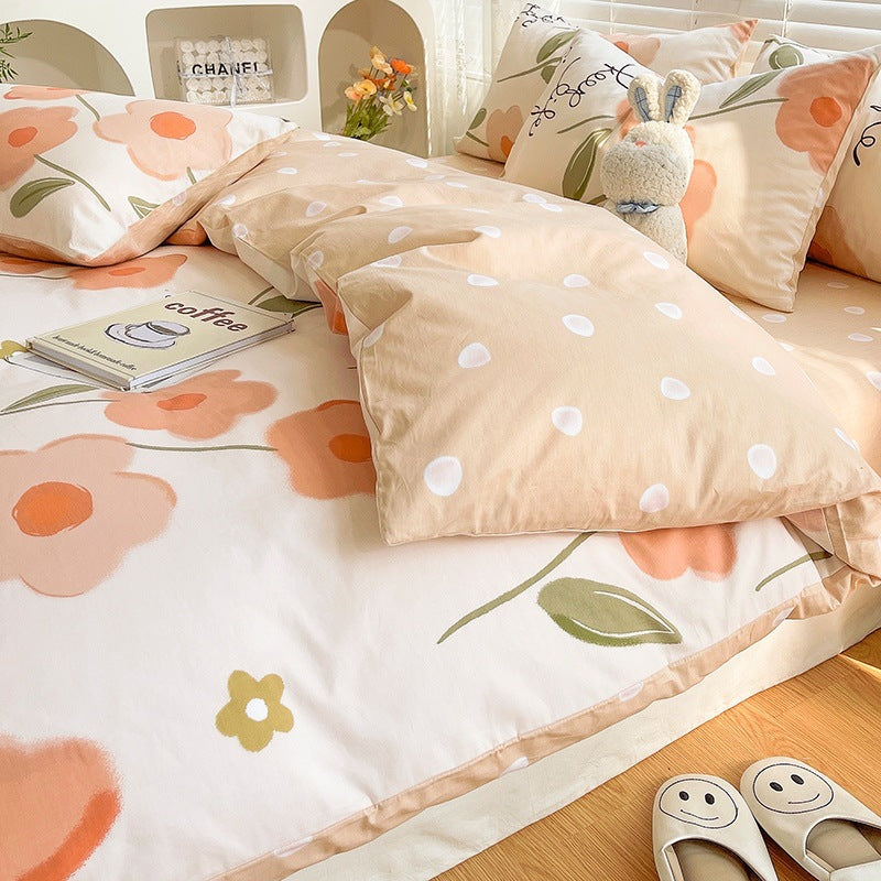 Summer Washable Cotton Bed Sheet Set - Four Piece Bedding for 150cm to 180cm Beds