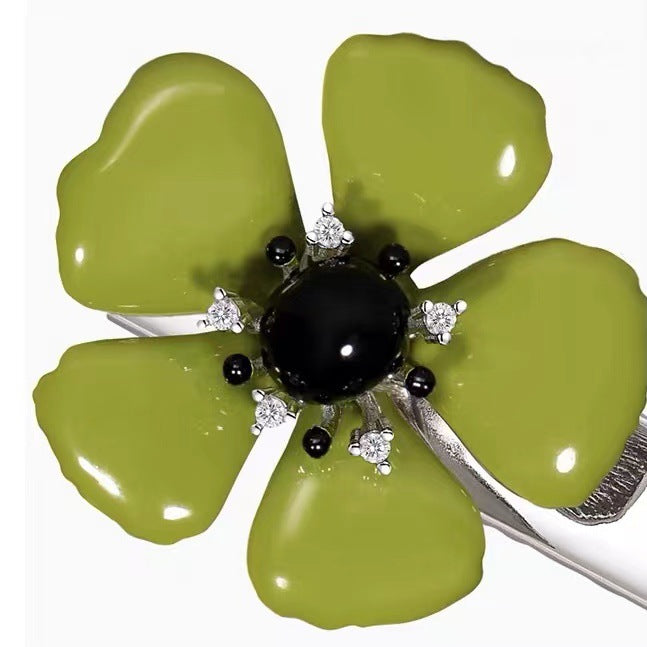Green Flower Hairpin - Alloy Side Clip