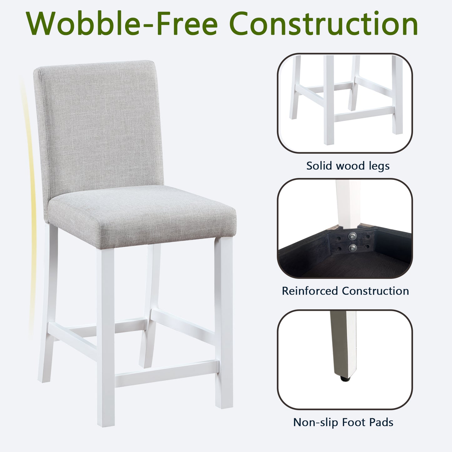 Counter Height Chairs Set for 4 - Padded Seat, White & Gray