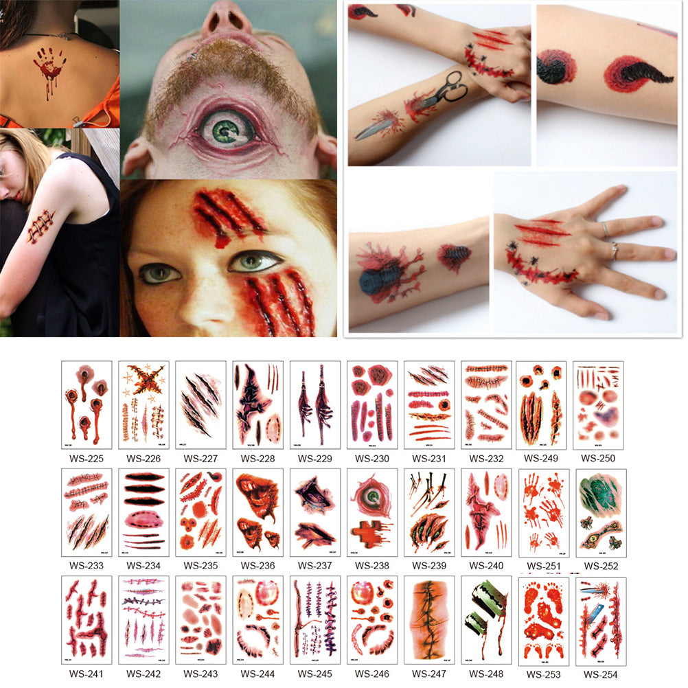 Realistic Temporary Scar Tattoos - Bloody Wound Face Decals for Halloween