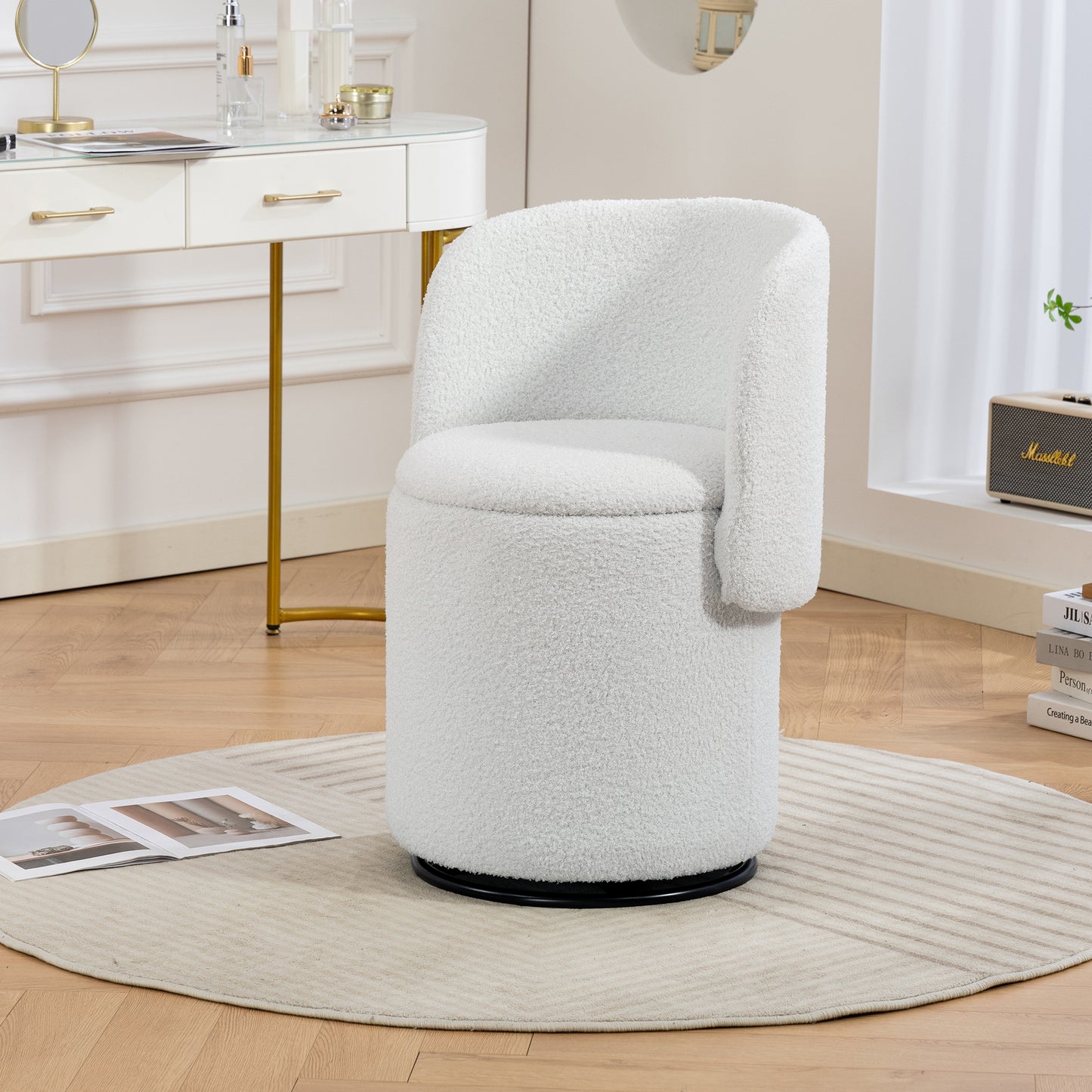 Stylish Upholstered Barrel Chair 360 Swivel Vanity Stool For Bedroom