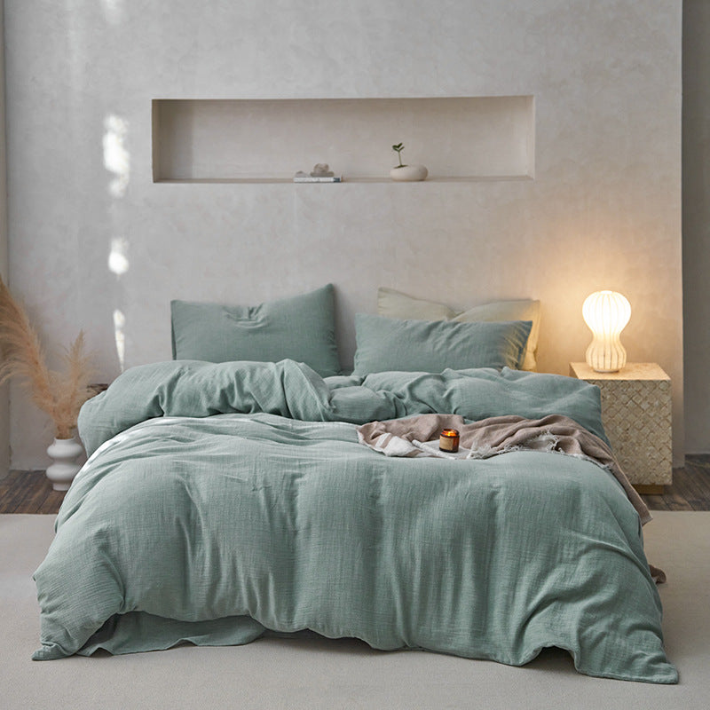 Japanese-Style Cotton Bedding Set - 4-Piece Double Layer Wrinkle-Resistant Comforter & Sheets