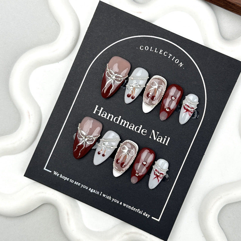 Handmade Hand-Painted Bowknot Nail Tips Set - High-Quality Nail Art Kit