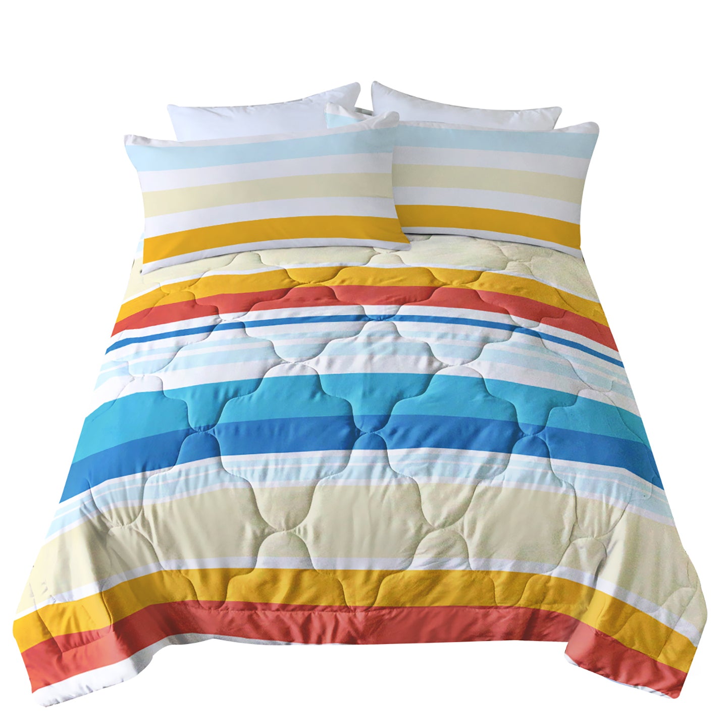 Queen Rainbow Stripes Comforter Set with Pillowcases - 3 Piece