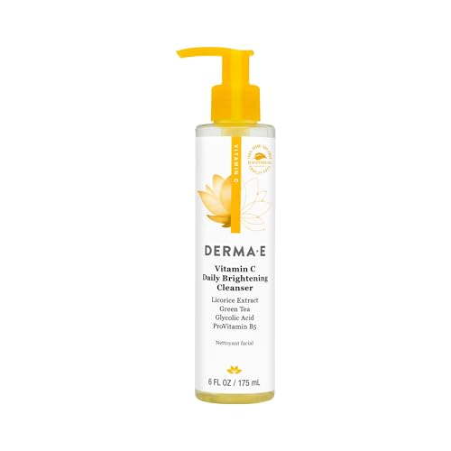 Derma E Vitamin C Daily Brightening Cleanser, 6 Fl Oz, Hydrating Cleanser to Help Even Skin Tone, Moisturizing Face Wash for a Radiant Glow