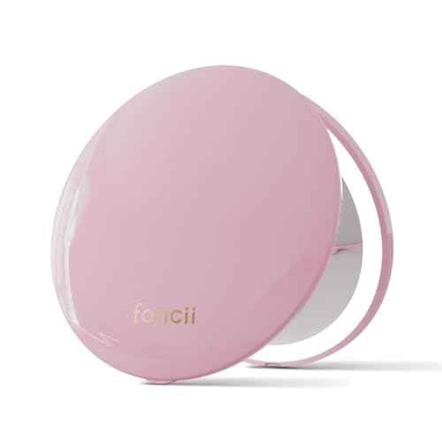 Fancii Mini Taylor Compact Magnifying Mirror with LED Light, 10x/1x, Rechargeable, 3 Light Settings, Dimmable - Small Lighted Travel Handheld Mirror for Pocket, Handbag, Purse, 2-Sided (Pink)