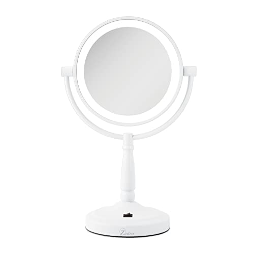 Zadro 9" Round LED Makeup Mirror with Lights and Magnification 5&10X/1X AA Battery Operated Swivel Lighted Makeup Mirror