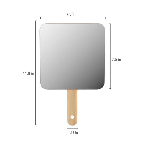 TOF&HAMY Handheld Travel Mirror with Handle, Dressing Table Mirror, Wood Handheld Plain Mirror, Square and Round, Cosmetic Salon Makeup Hand Mirror for Professional Barbers and Hairdressers,19 * 19cm