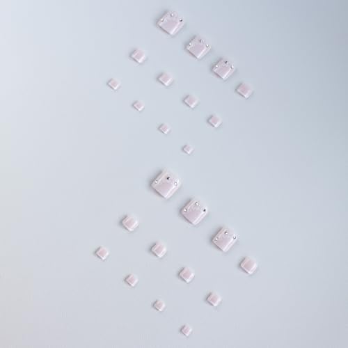 French Tip Press On Toenails, 24 Pcs Short Square Toe Press On Nails with Rhinestone Flower Design, Solid Pink Gradient Full Cover Fake Toenails Glue On Toe Nails Kit for Women-Gradient French Flower