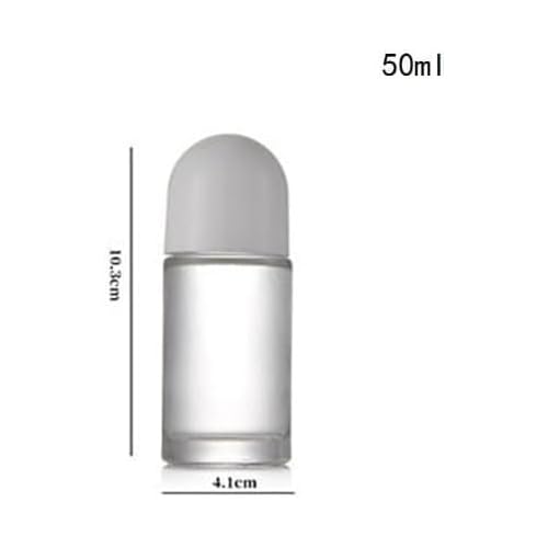 2 Pcs 50ML Glass Empty Roller Bottles with Plastic Roller Ball, Roll On Bottles Containers Leak Proof Massage Roller Ball with White Cap for Essential Oil Refillable Containers