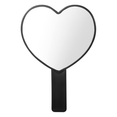 Heart-Shaped Handheld Mirror with Handle, Portable Travel Makeup Hand Mirror Decorative Mini Heart Cosmetic Lash Mirror for Women Girls (Black)