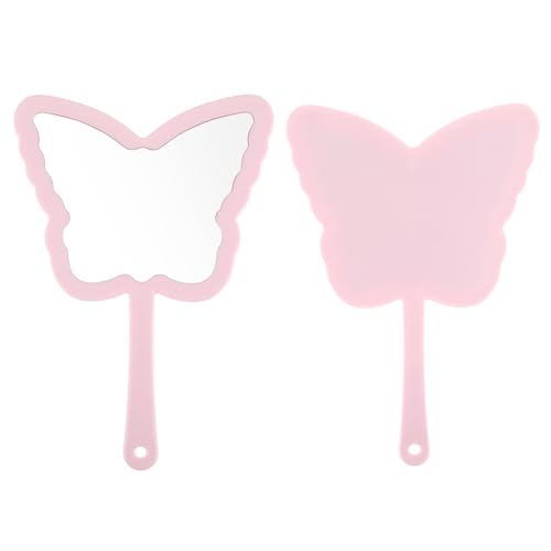 Butterfly-Shaped Handheld Mirrors, Cosmetic Hand Mirror with Handle Small Butterflies Mirrors Decorative Hand Held Mirror for Student Women Girls Valentine's Day Travel Pink