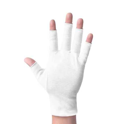 2 Pairs White Cotton Moisturizing Gloves ? Fingerless Design with 5 Open Fingertips per Glove ? 100% Cotton ? Touchscreen-Friendly Night Gloves for Dry Hands