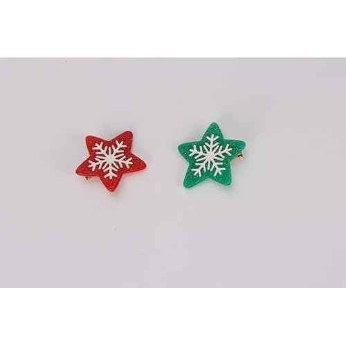 2PCS Christmas Hair Clips for Women Star Shaped Christmas Accessories Xmas Snowflake Hair Decorations Festive Holiday Hairpins Christmas Outfits Hair Accessory Party Gifts Green Red