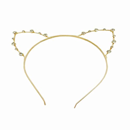 Jilukibo Rhinestone Cat Ears Headband Crystal Kitty Hair Band for Women, Lovely Alloy Cat Ears Hair Hoop for Halloween Cosplay Costume Party (Gold)