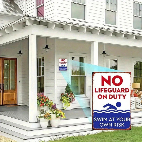 No Lifeguard On Duty Pool Warning Sign - 8x12 Inch Metal Plaque