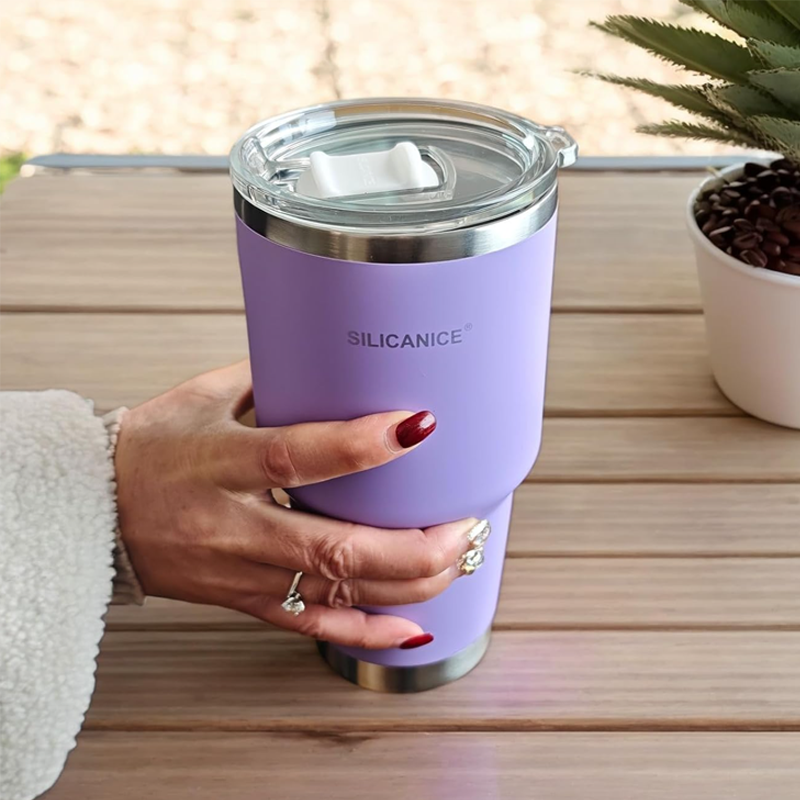 30oz Double Wall Stainless Steel Travel Tumbler with Detachable Splash-Resistant Slider Lid