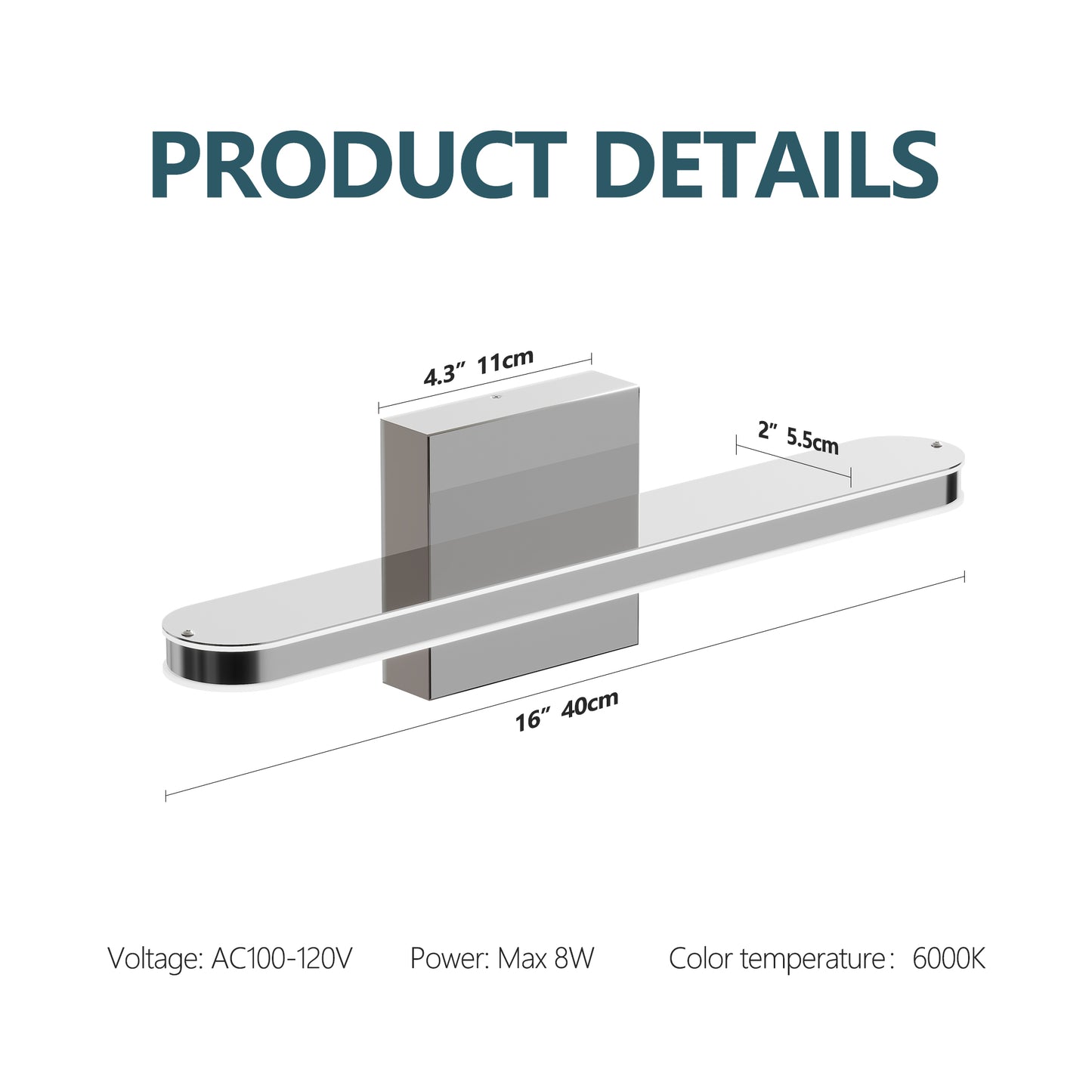 16-Inch Dimmable LED Bathroom Vanity Light Bar Modern Over Mirror Fixture 6000K