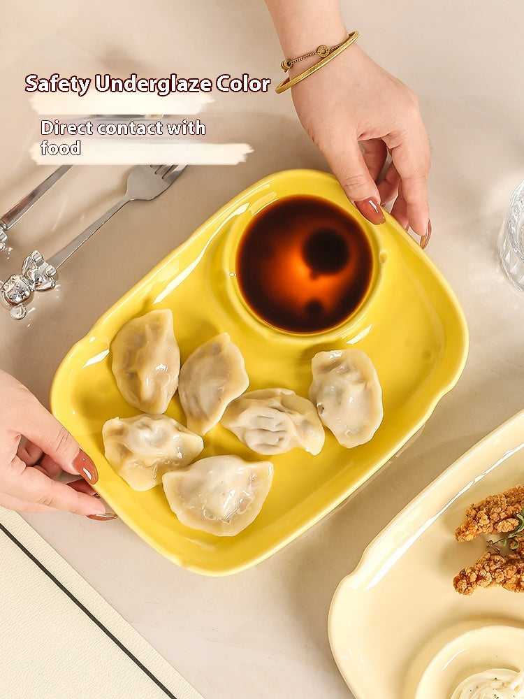 Ceramic Dumpling Plate Set - Square Food Serving Dishes for Kitchen & Dining