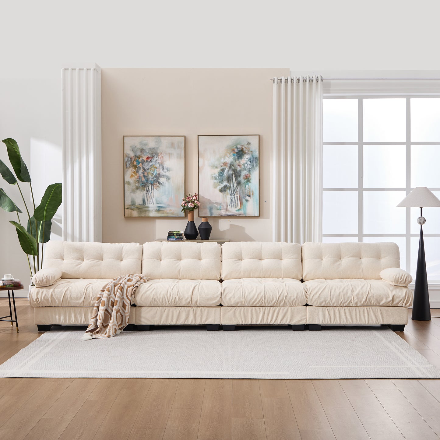 Modular Sectional Sofa Cloud Couch - Beige 4-Seater with Pillows