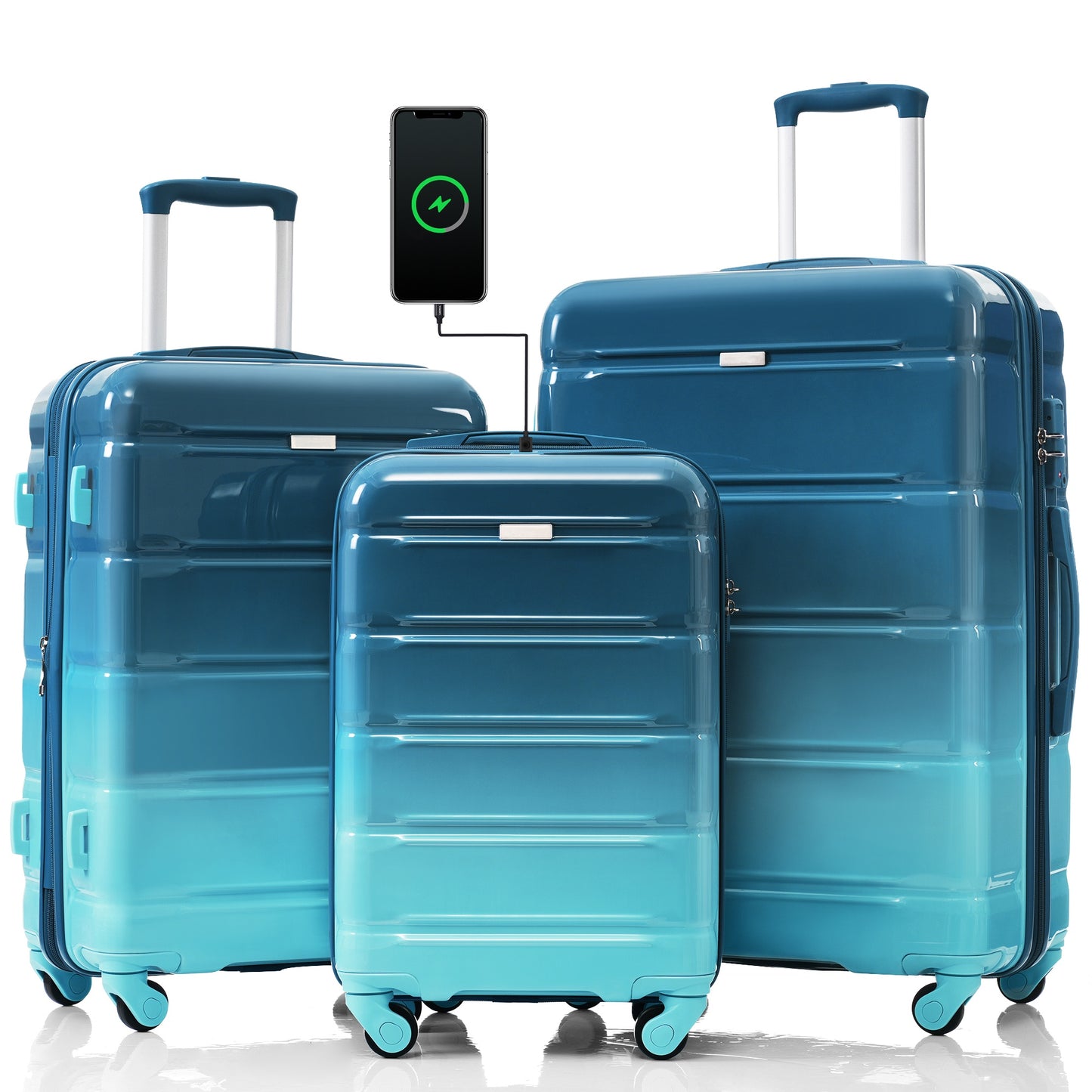 20-Inch Carry-On Luggage Set with USB Port - Blue