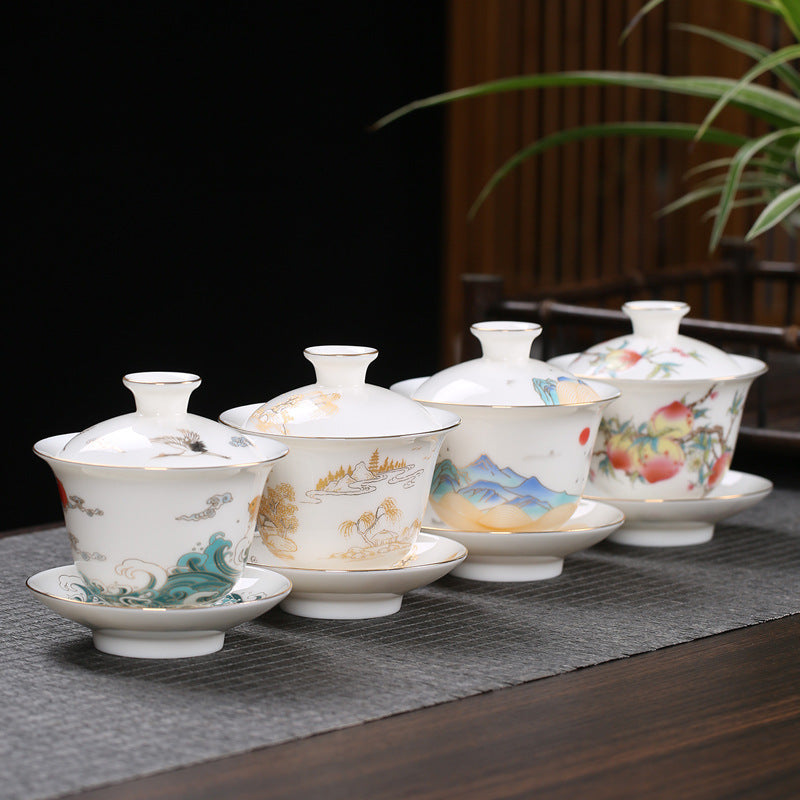 Colorful Jade Sancai Ceramic Cover Bowl 150ml - Creative Kitchen Decor