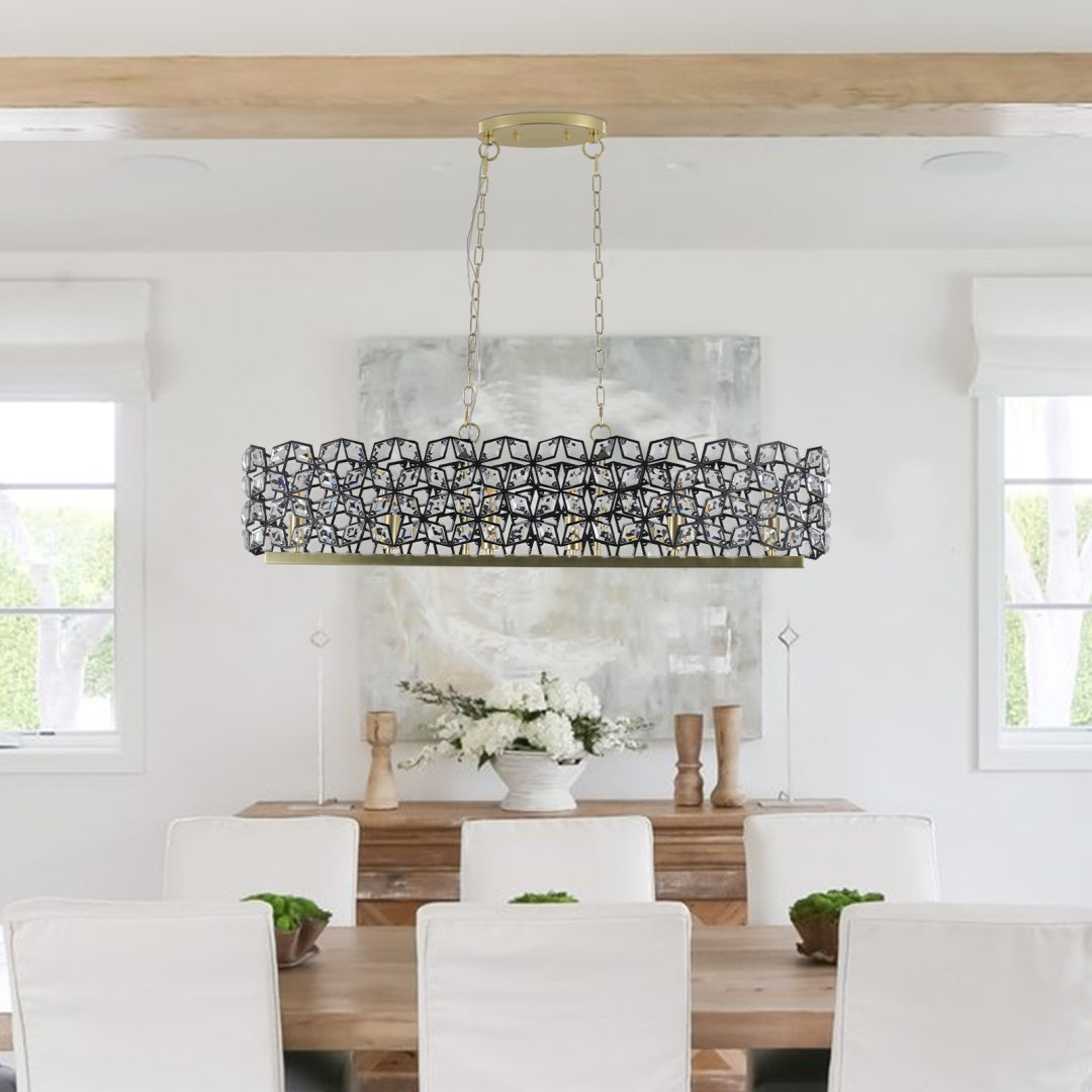 Contemporary Crystal Pendant Chandelier - Black & Gold Modern Light Fixture for Dining Room