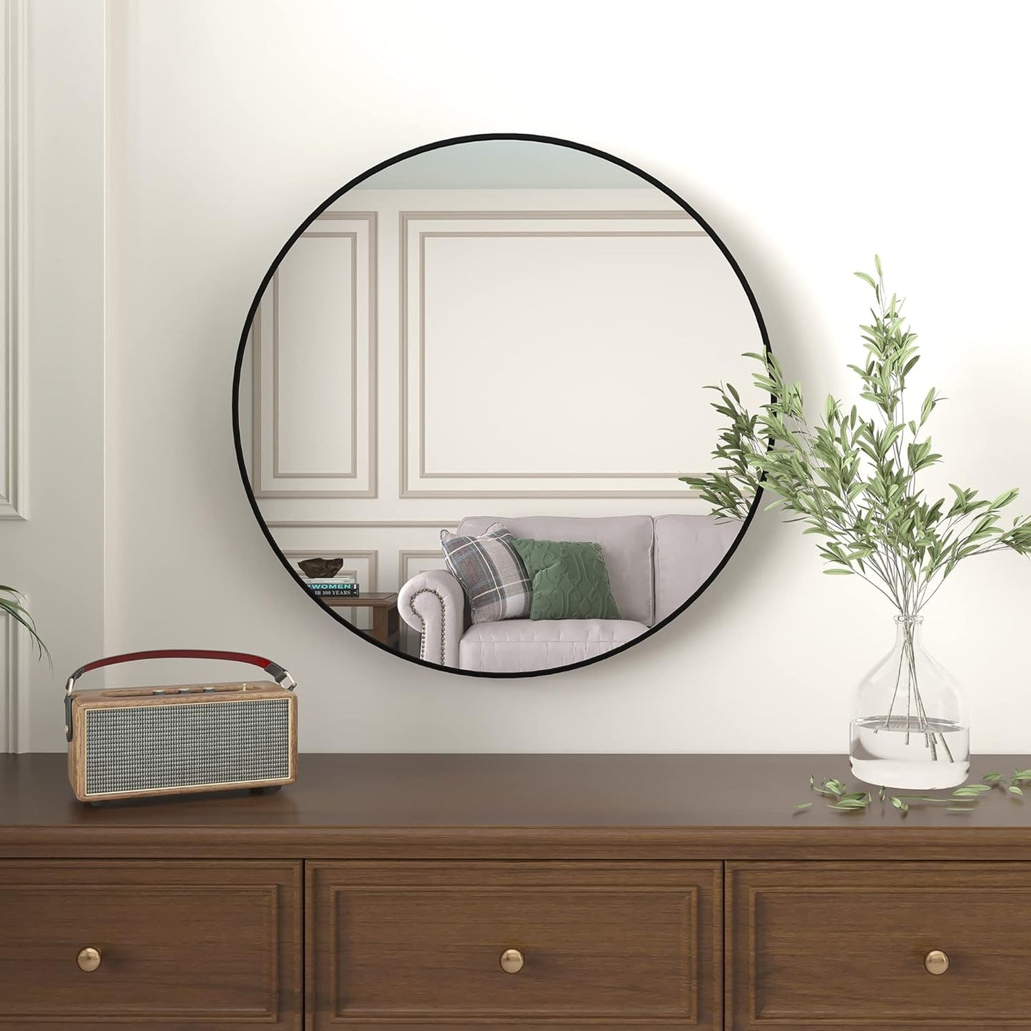 36 Inch Round Black Metal Framed Bathroom Mirror for Wall