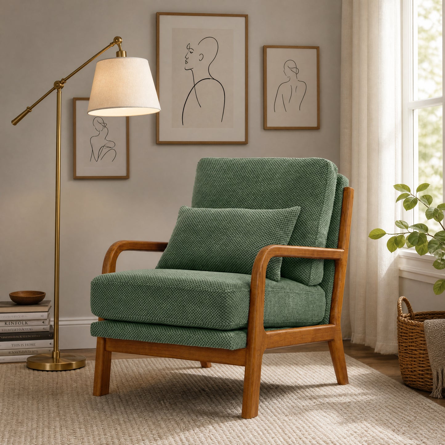 Mid-Century Modern Wooden Lounge Chair - Dark Green