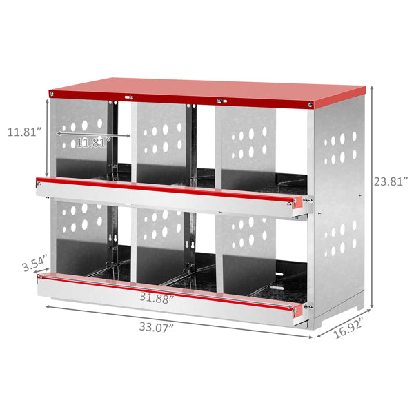 Pet Feeding Tools 6-Compartment Chicken Nesting Box, 84x43x62cm, Red, Iron