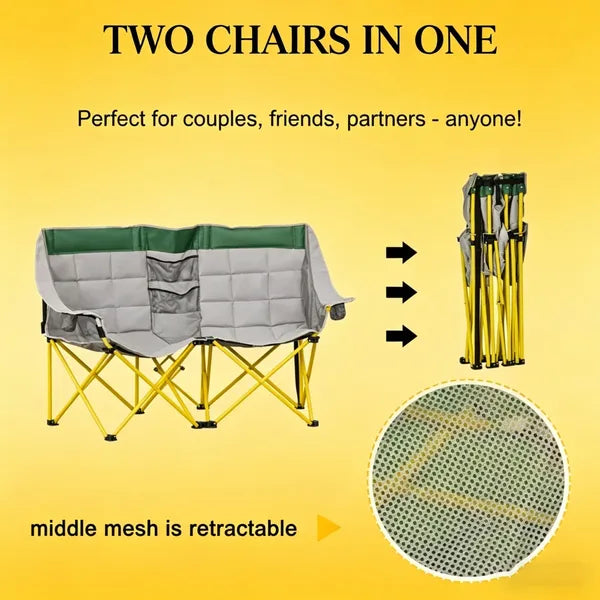 Double Folding Camping Chair with Carry Bag and Cup Holder